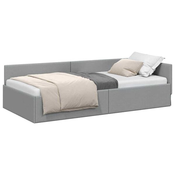 vidaXL Κρεβάτι Γωνίας Ανοιχτό γκρι 100 x 200 cm Ύφασμα και Έργο ξύλου