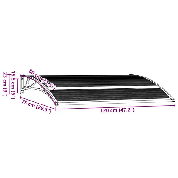vidaXL Στέγαστρο Πόρτας Μαύρο 120 x 75 εκ. Πολυανθρακικό