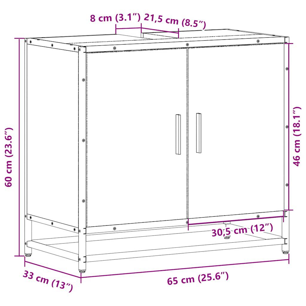 vidaXL ντουλάπι νιπτήρα μπάνιου καφέ δρυς 65x33x60 cm