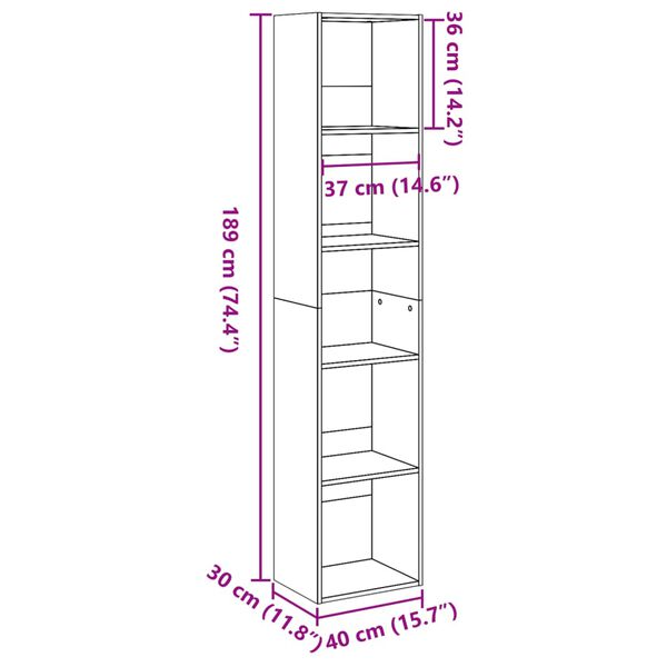 vidaXL Βιβλιοθήκη Γκρι Σκυροδέματος 40x30x189 εκ. Επεξεργ. Ξύλο