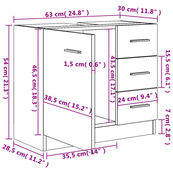 vidaXL Ντουλάπι Νιπτήρα Grey Sonoma 63x38,50x54 εκ. Επεξεργ. Ξύλο
