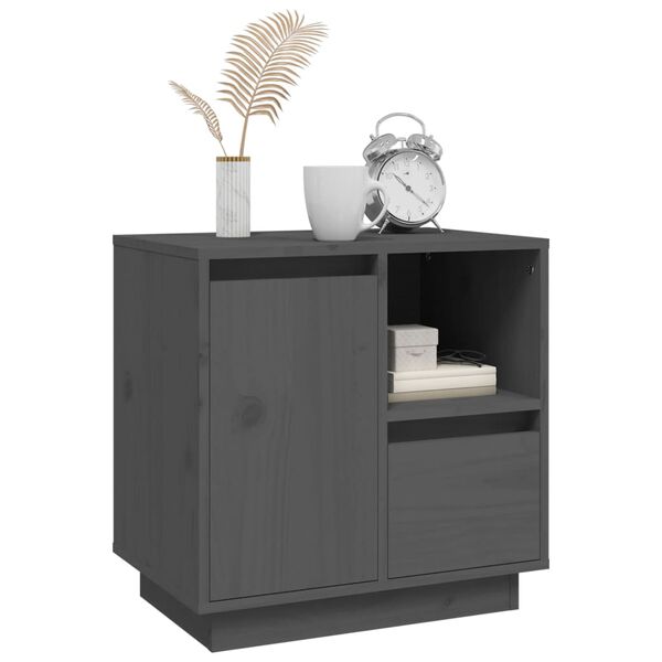 vidaXL Κομοδίνο Γκρι 50x34x50 εκ. από Μασίφ Ξύλο Πεύκου