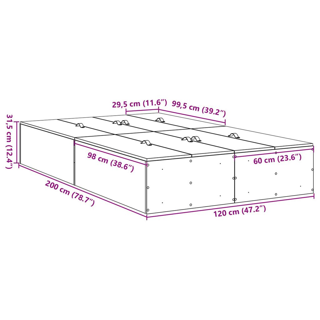 vidaXL Κρεβάτι αποθήκευσης Σονομά Οξιά 120x200 εκ