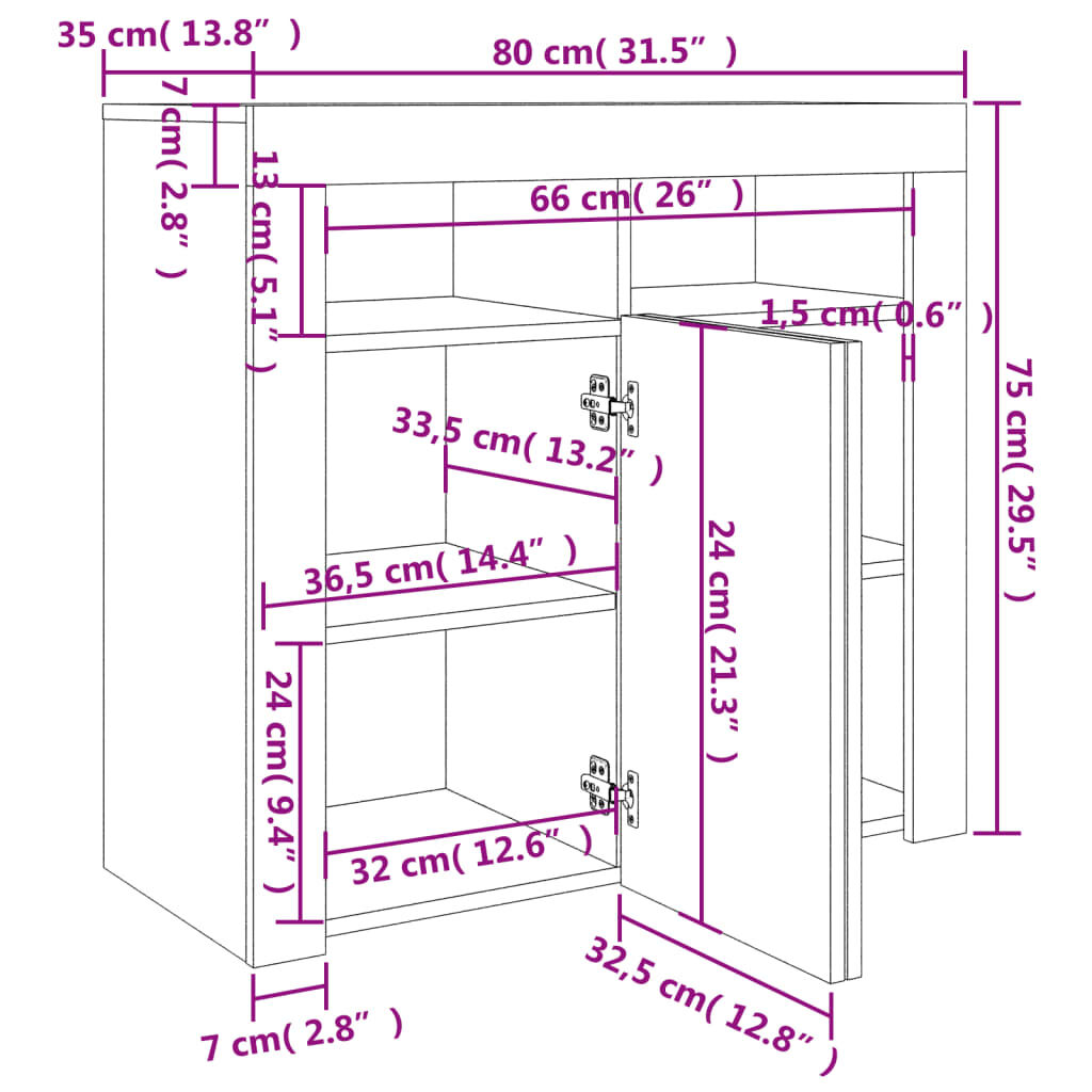 vidaXL Ντουλάπι με LED Λευκό 80 x 35 x 75 εκ.