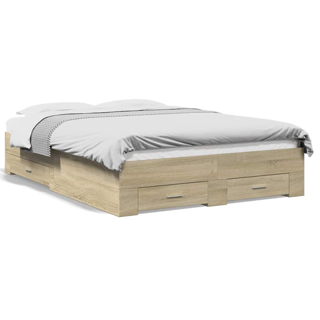 vidaXL Πλαίσιο Κρεβατιού με συρτάρια Sonoma Δρυς 135x190εκ. Επεξ. Ξύλο