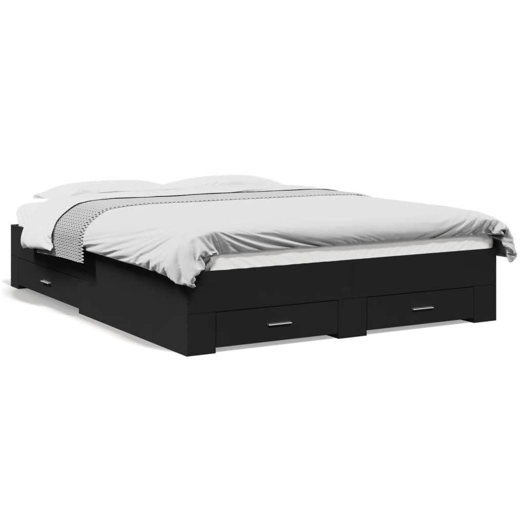 vidaXL Πλαίσιο Κρεβατιού με Συρτάρια Μαύρο 140x200 εκ Επεξεργ. Ξύλο