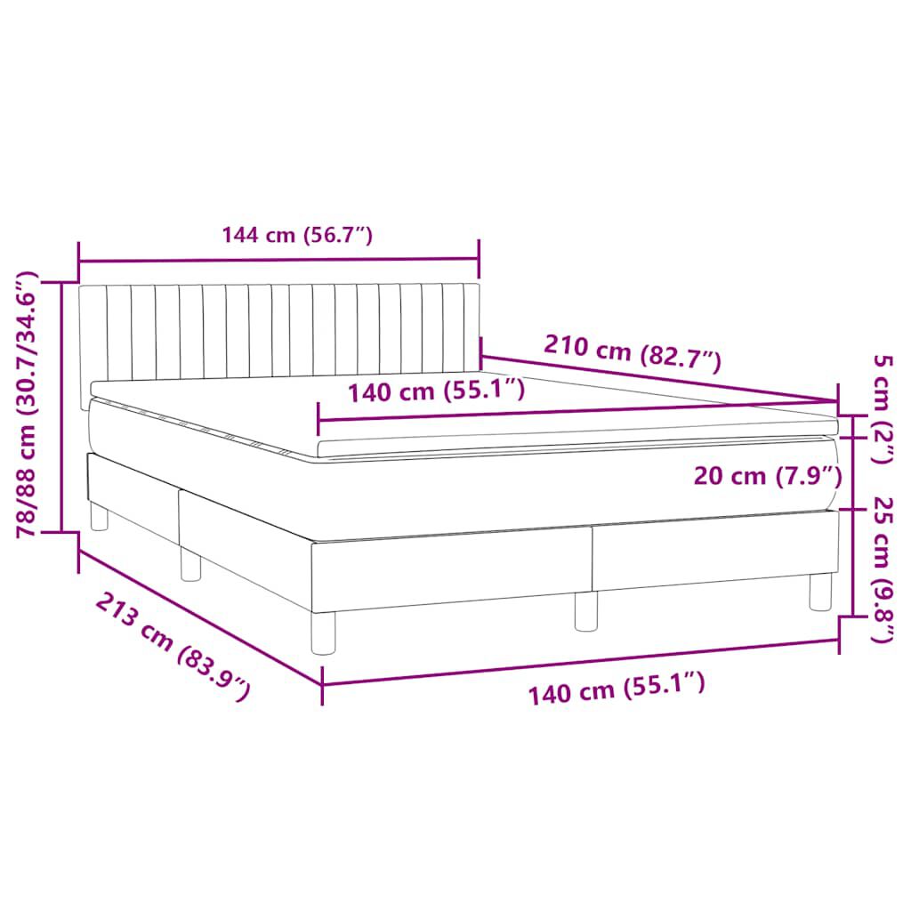 vidaXL Κρεβάτι Boxspring με Στρώμα Σκούρο Γκρι 140x210 εκ. Βελούδινο