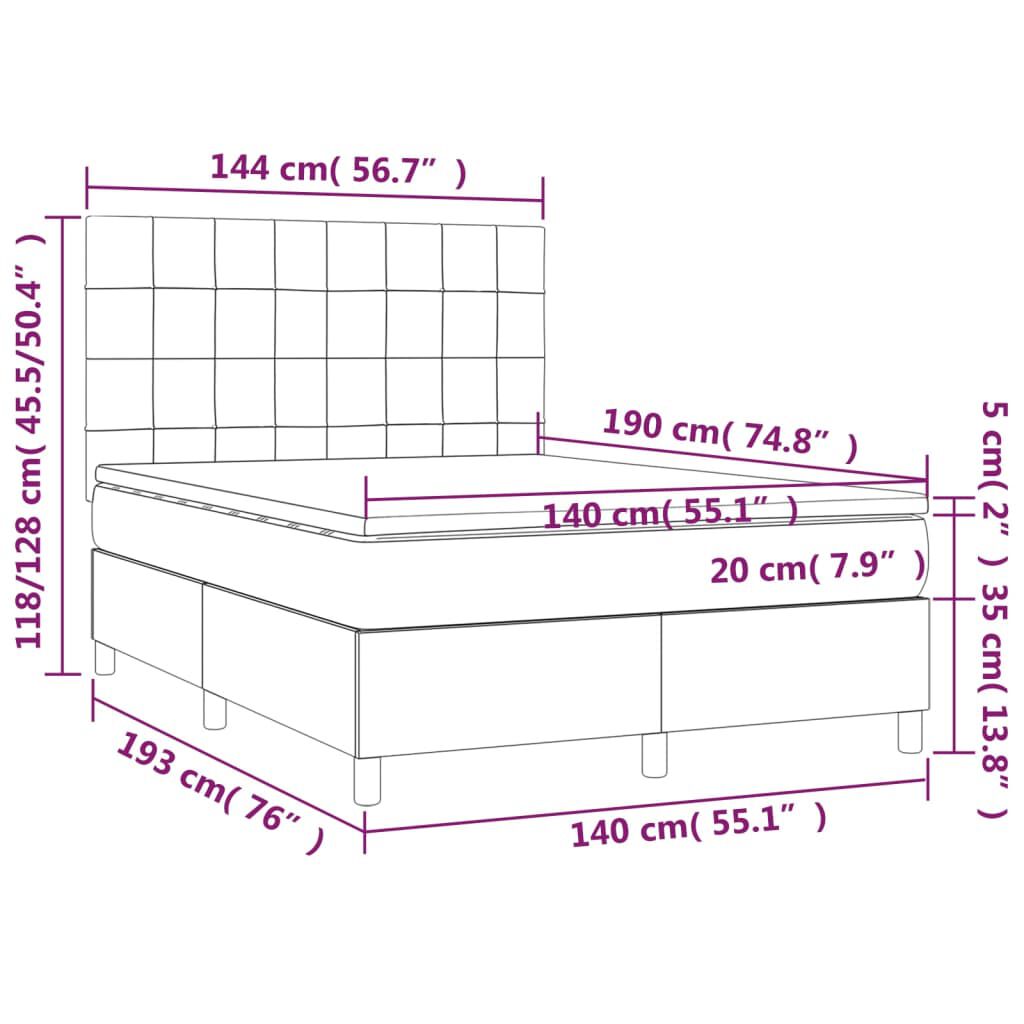 vidaXL Κρεβάτι Boxspring με Στρώμα Σκούρο Μπλε 140x190 εκ. Βελούδινο