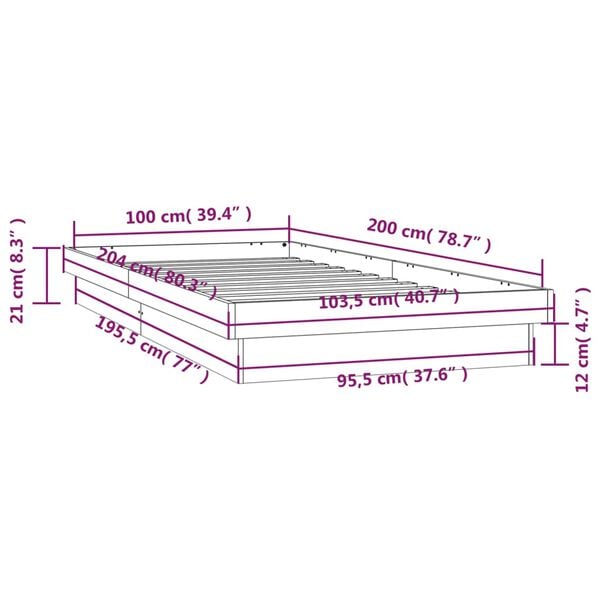 vidaXL Πλαίσιο Κρεβατιού με LED 100 x 200 εκ. από Μασίφ Ξύλο