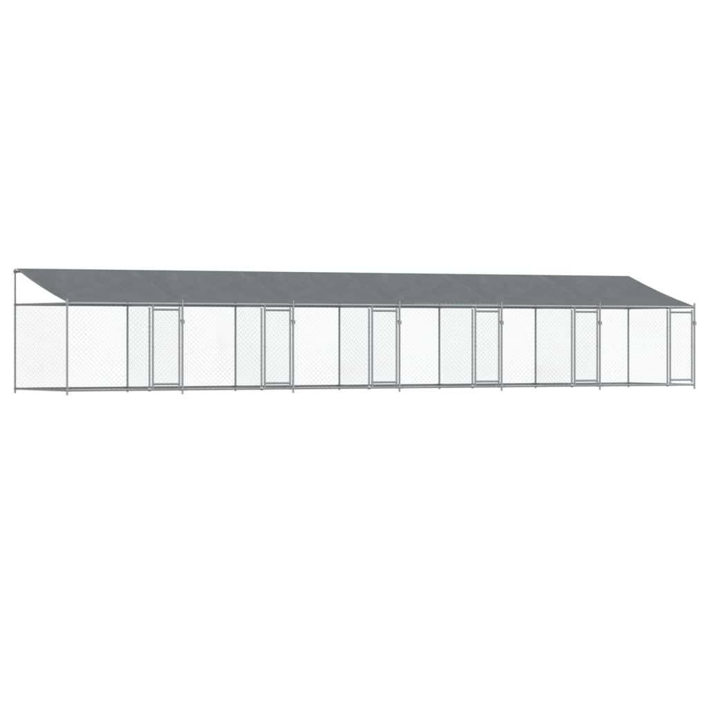 vidaXL Κλουβί Σκύλου με Οροφή και Πόρτες Γκρι 12x2x2 μ. Γαλβ. Χάλυβας