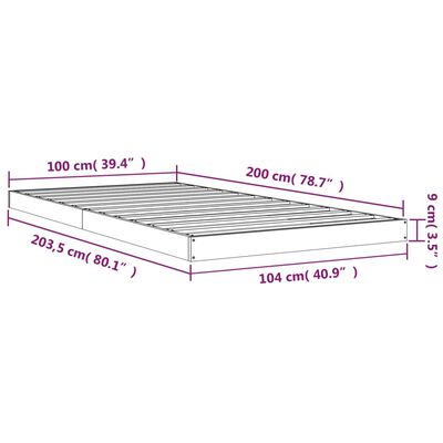 vidaXL Πλαίσιο Κρεβατιού Γκρι 100 x 200 εκ. από Μασίφ Ξύλο Πεύκου