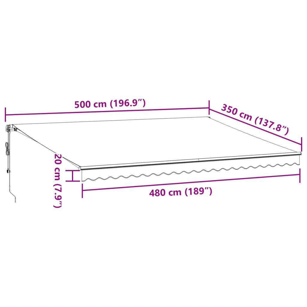 vidaXL Τέντα Πτυσσόμενη Αυτόματη με LED Καφέ 500x350 εκ.
