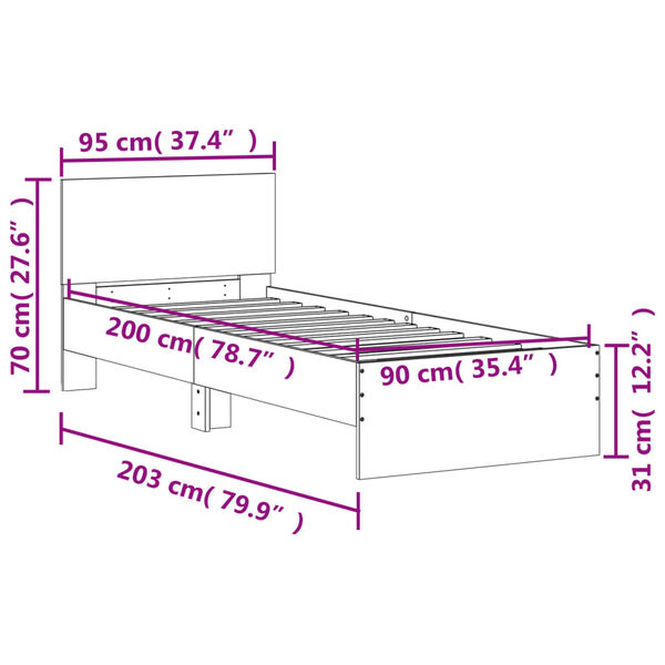 vidaXL Πλαίσιο Κρεβατιού με Κεφαλάρι Γκρι Sonoma 90x200 εκ. Επεξ. Ξύλο