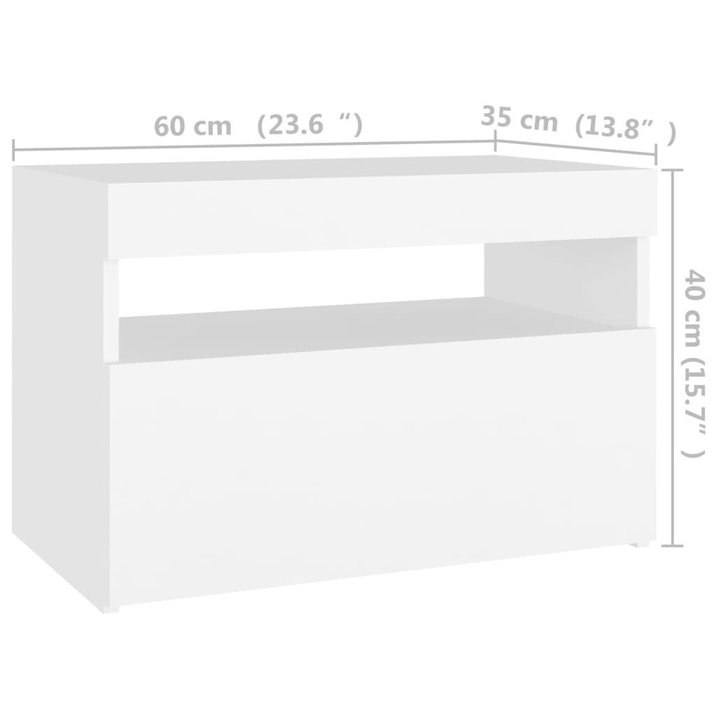 vidaXL Κομοδίνο με LED Λευκό 60 x 35 x 40 εκ. από Επεξεργασμένο Ξύλο