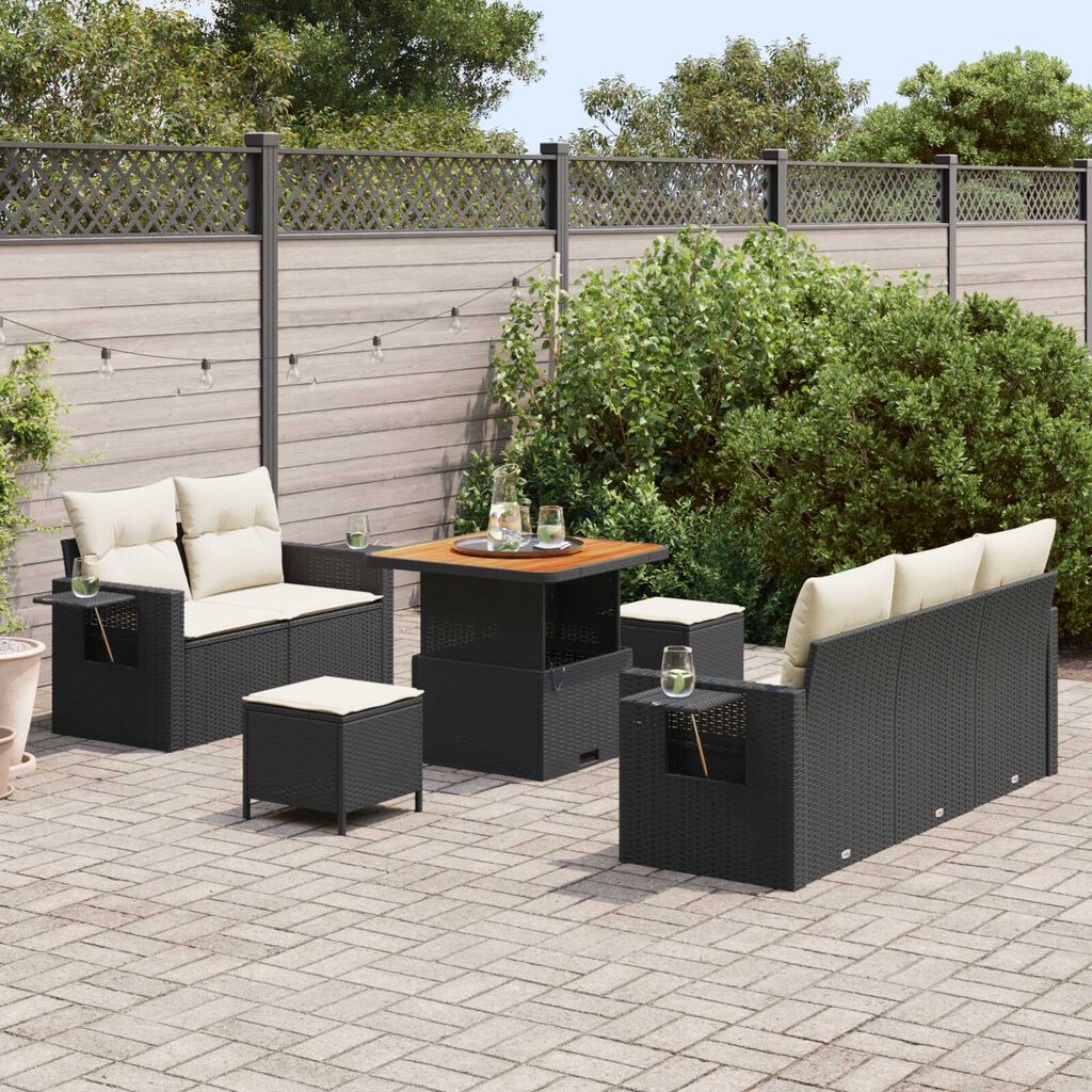 vidaXL Σετ Καναπέ Κήπου 8 pcs Μαύρο συνθετικό ρατάν