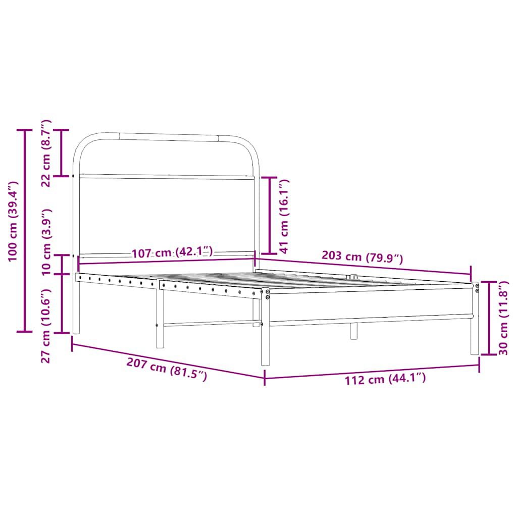 vidaXL Πλαίσιο Κρεβ. Χωρ. Στρώμα Καπνιστή Δρυς 107x203 εκ. Επεξ. Ξύλο
