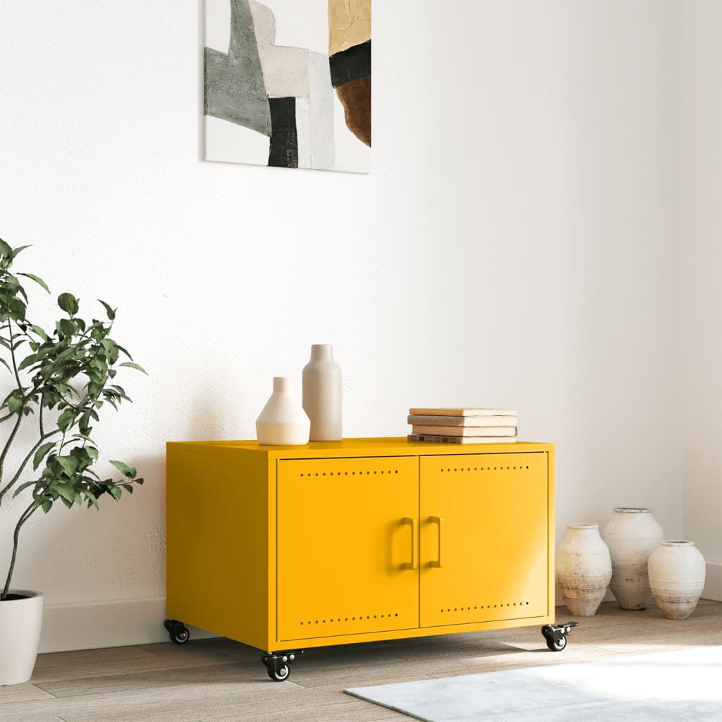 vidaXL Τραπέζι Κήπου Κίτρινο Μουσταρδί 68x50x43,5 εκ. Ατσάλινο