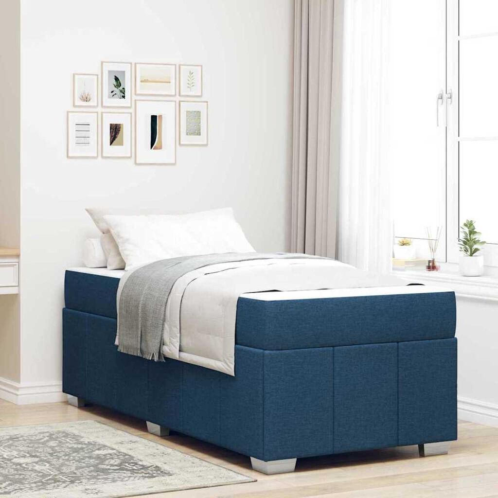 vidaXL Σκελετός Κρεβατιού με στρώμα Μπλε 90 x 200 cm ύφασμα