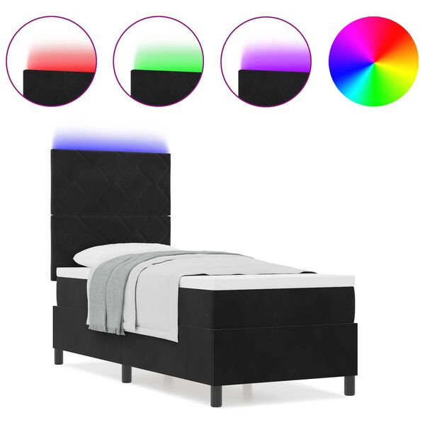 Κρεβάτι Box Spring με Στρώμα & LED μαύρο 80x200 εκ Βελούδο