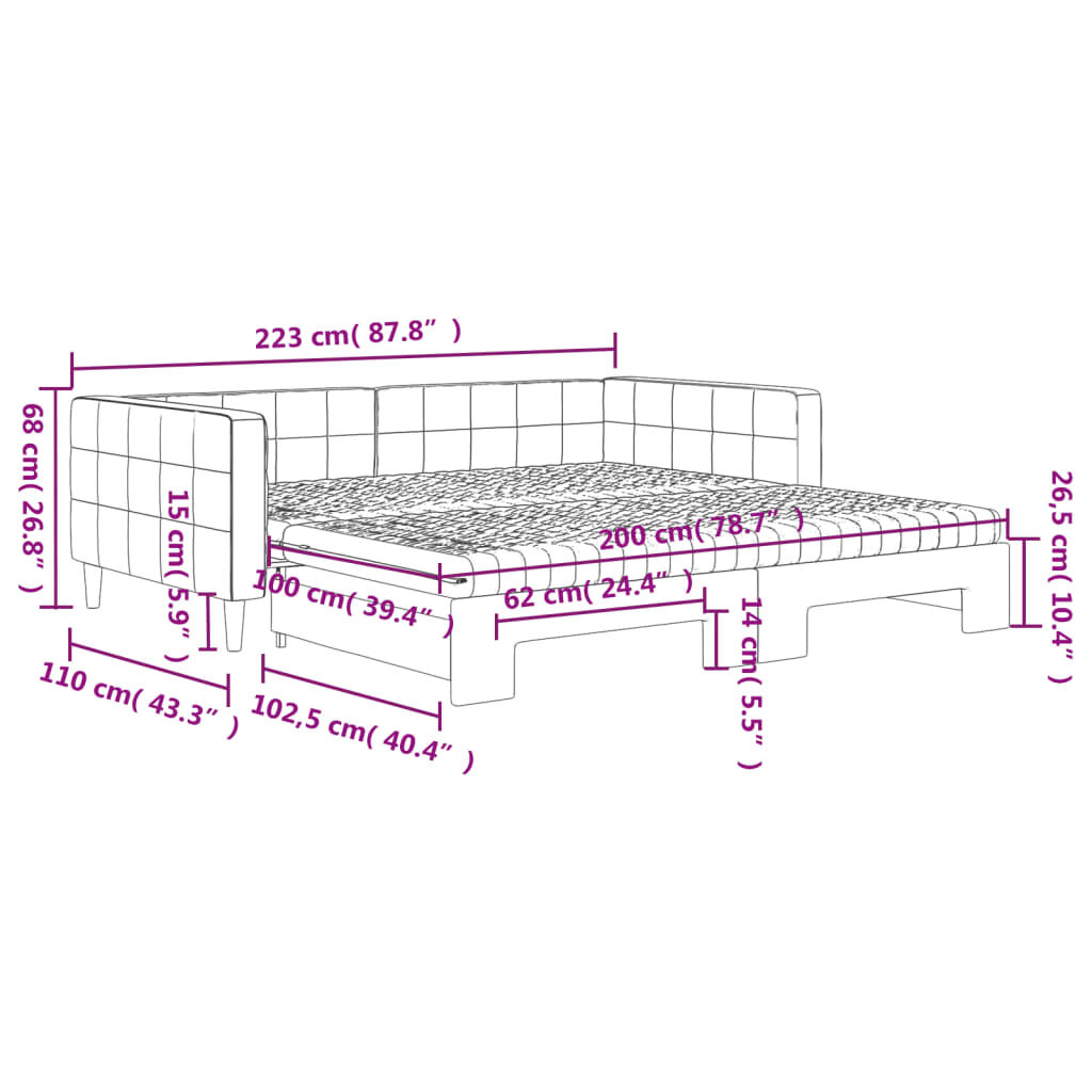 vidaXL Καναπές Κρεβάτι Συρόμενος Ροζ 100x200 εκ. Βελούδινος Στρώματα