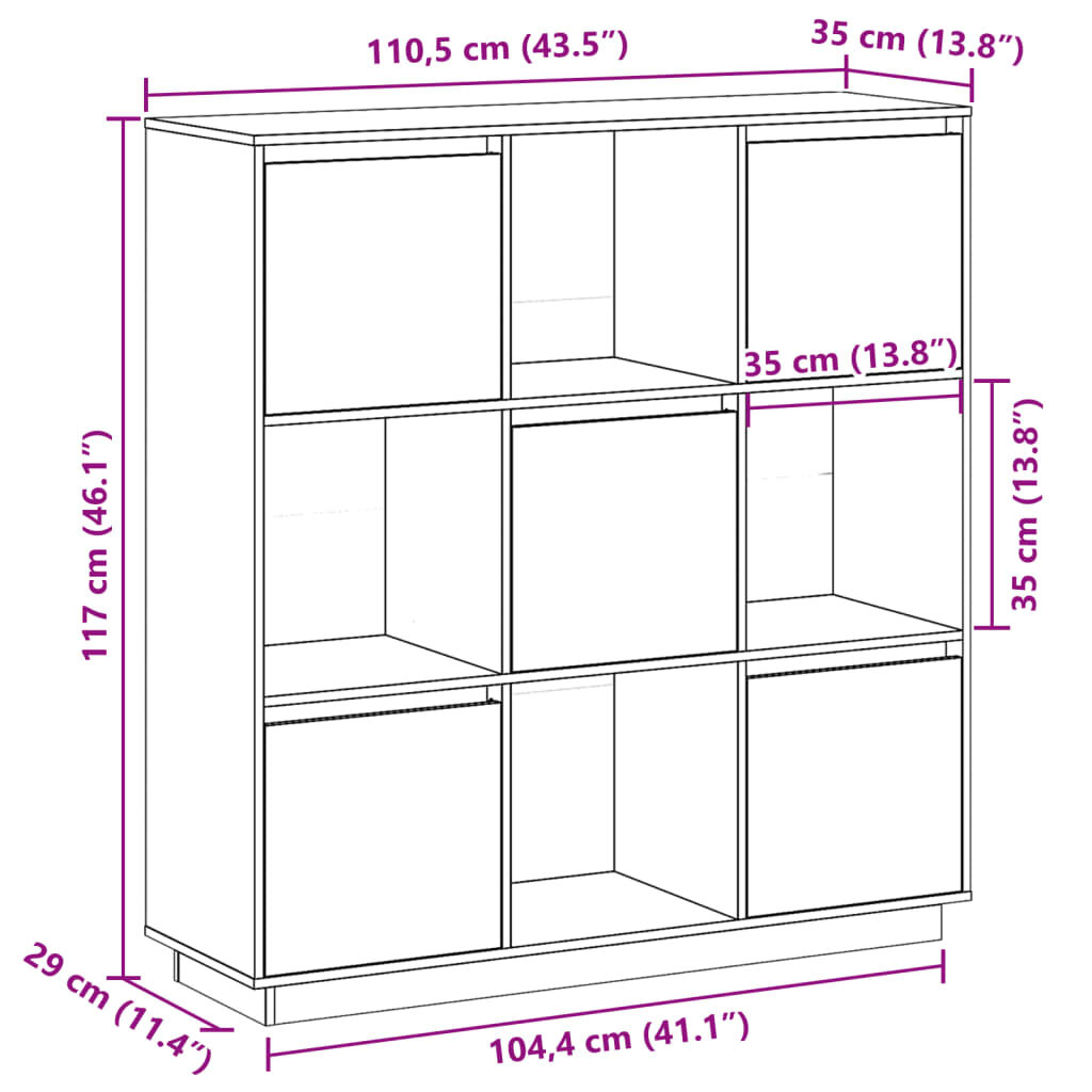 vidaXL Ντουλάπι Ψηλό Μελί 110,5x35x117 εκ. από Μασίφ Ξύλο Πεύκου
