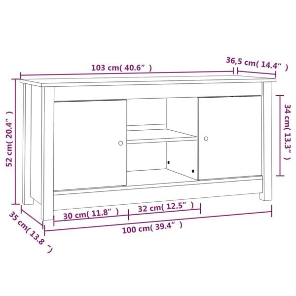 vidaXL Έπιπλο Τηλεόρασης Μελί Καφέ 103x36,5x52εκ από Μασίφ Ξύλο Πεύκου