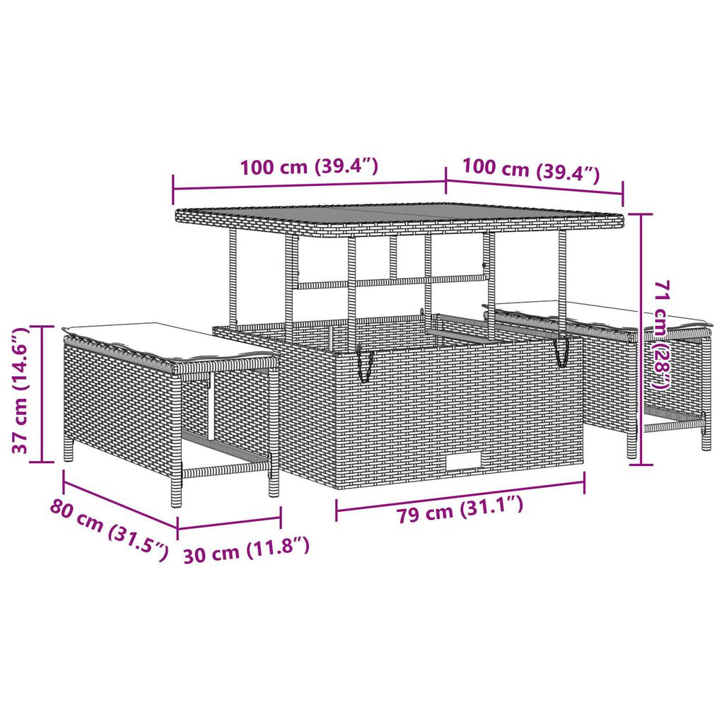 vidaXL Σετ Καναπέ Κήπου 12 pcs Μαύρο και κρεμ 100 x 100 x 71 cm