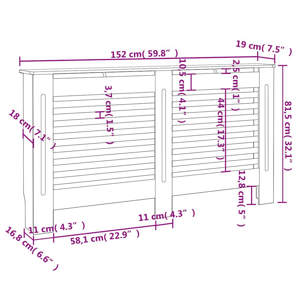 vidaXL Κάλυμμα Καλοριφέρ 152 x 19 x 81,5 εκ. από MDF