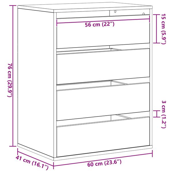 vidaXL Κουτί με Συρτάρια με συρτάρι Μαύρη δρυς 60 x 41 x 76 εκ.