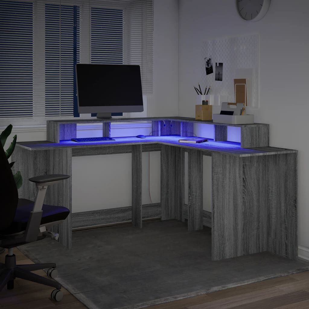 vidaXL Γραφείο με LED Γκρι Sonoma 152x152x91 εκ. Επεξεργ. Ξύλο