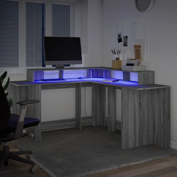 vidaXL Γραφείο με LED Γκρι Sonoma 152x152x91 εκ. Επεξεργ. Ξύλο