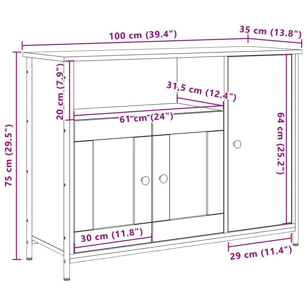 vidaXL Σαλονάκι Artisan Oak 100x35x75 cm Επεξεργασμένο ξύλο