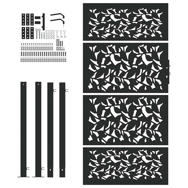 vidaXL Πόρτα Κήπου Μαύρη με Σχέδιο από Ατσάλινο Φύλλο 100x175 εκ.