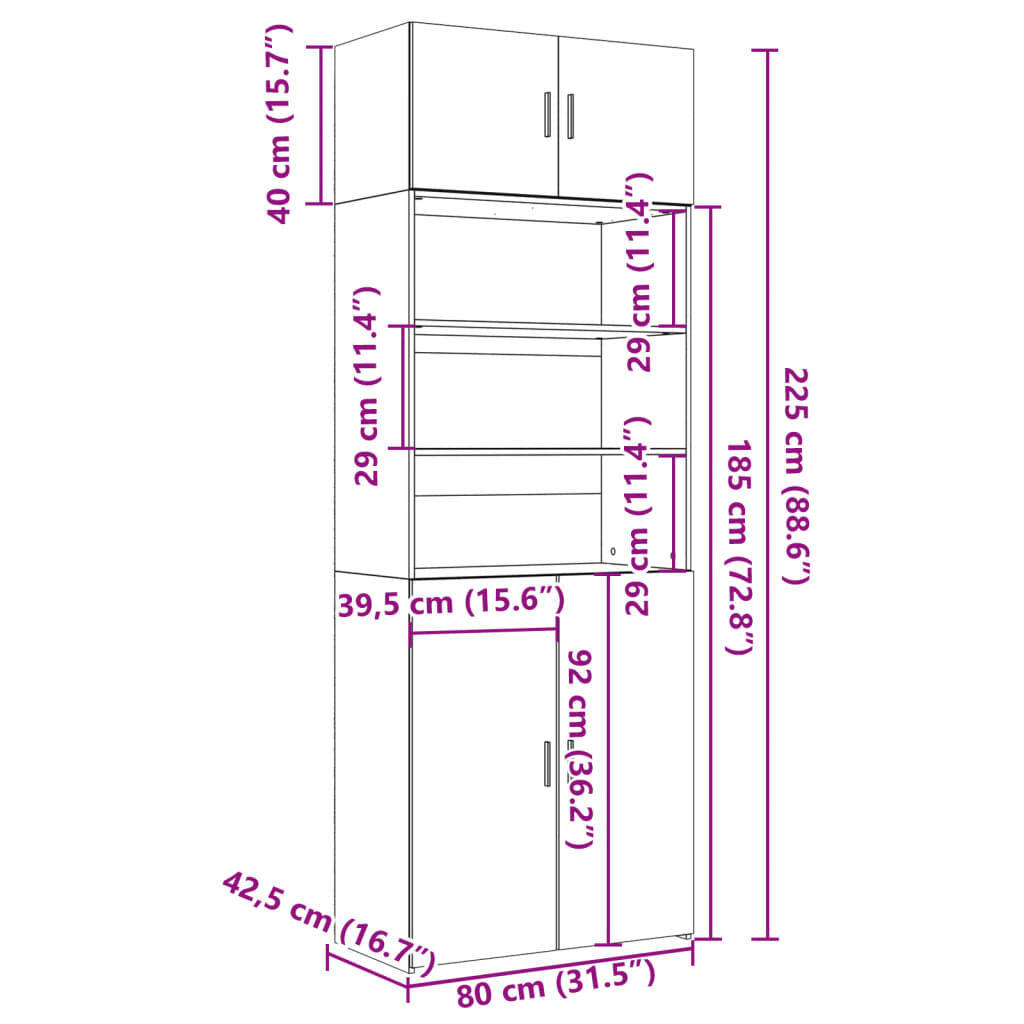 vidaXL Ραφιέρα με Ντουλάπια Καφέ Δρυς 80x42,5x225 εκ. από Επεξ. Ξύλο