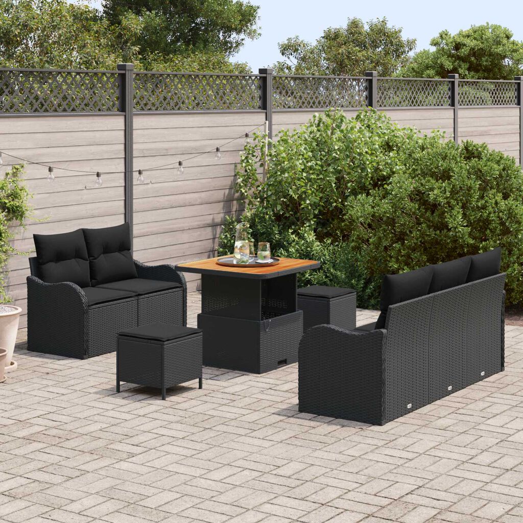 vidaXL Σετ Καναπέ Κήπου με μαξιλάρι 8 pcs Μαύρο 80 x 80 x 71 cm