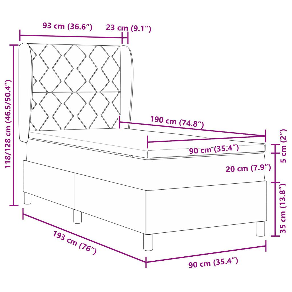 Κρεβάτι με ελατήρια και στρώμα vidaXL Μαύρο 90x190 cm Υφασμάτινο