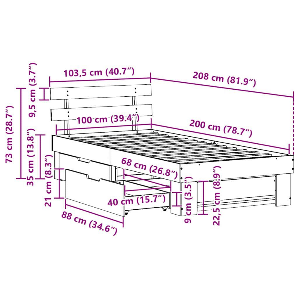 vidaXL Σκελετός Κρεβατιού Λευκό 100 x 200 cm Μασίφ ξύλο πεύκου