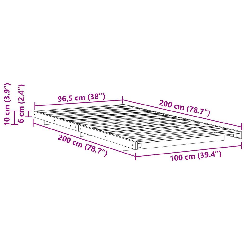 vidaXL Κρεβάτι δαπέδου Λευκό 100 x 200 cm Μασίφ ξύλο πεύκου