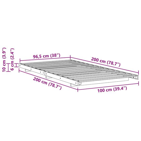 vidaXL Κρεβάτι δαπέδου Λευκό 100 x 200 cm Μασίφ ξύλο πεύκου