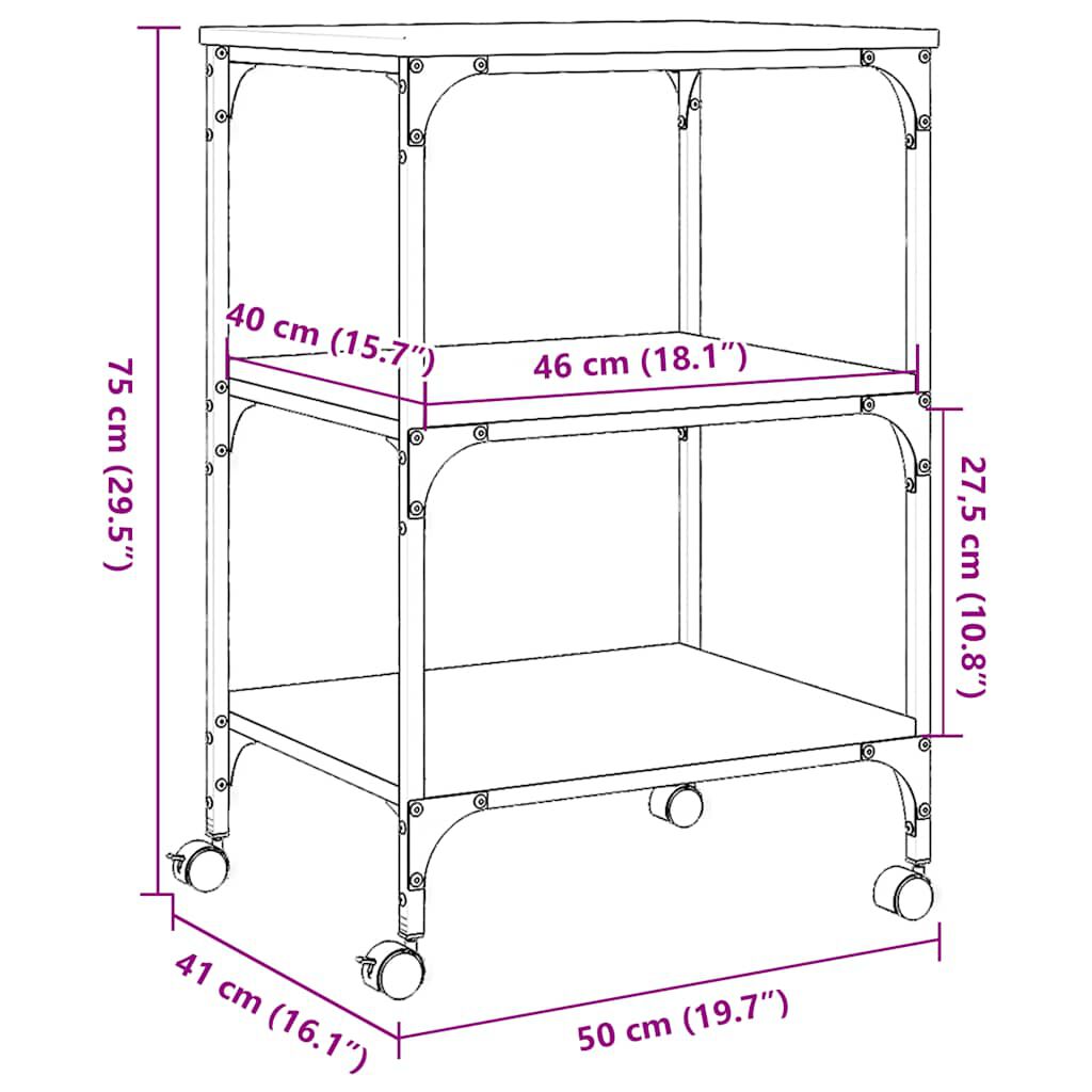 vidaXL Βάση Εκτυπωτή 3 Επιπέδων Καπνιστή Δρυς 50x41x75 εκ Επεξ. Ξύλο