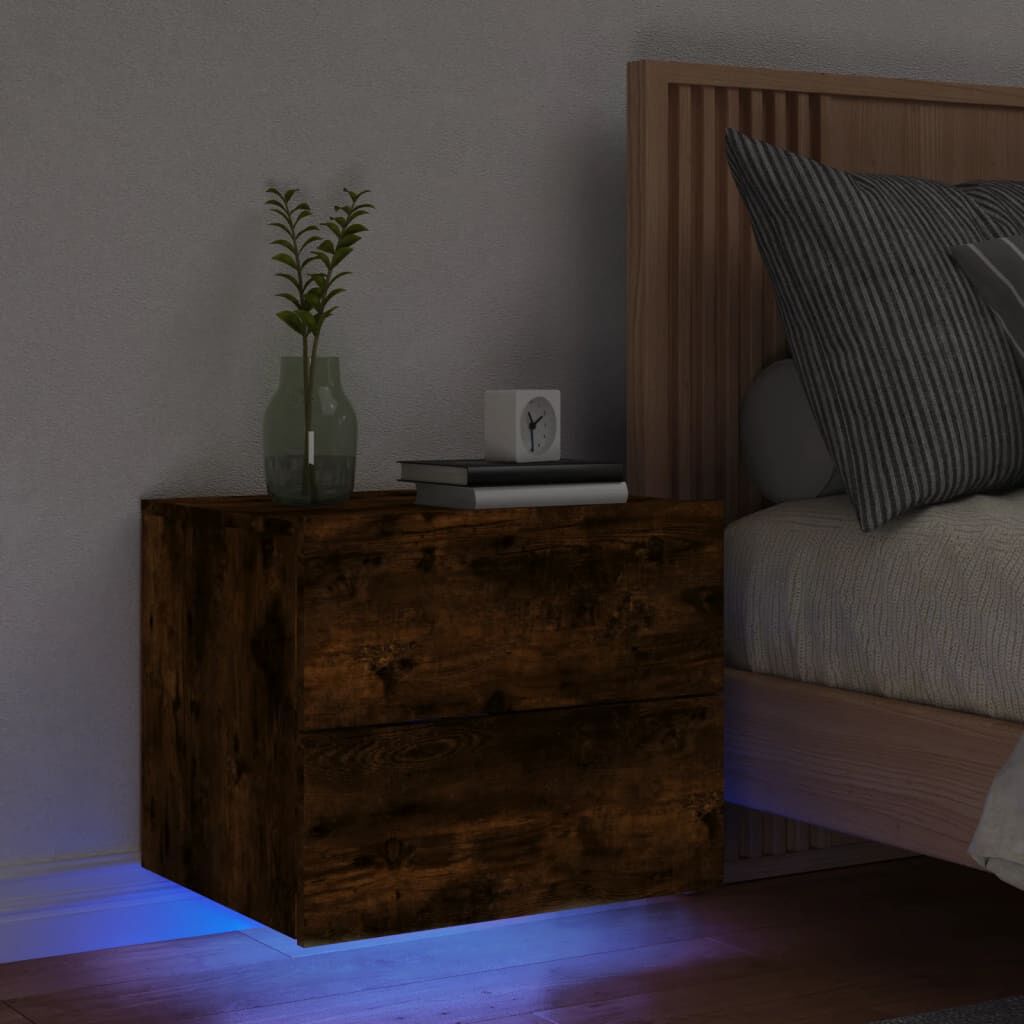 vidaXL Κομοδίνο Επιτοίχιο με Φώτα LED Καπνιστή Δρυς