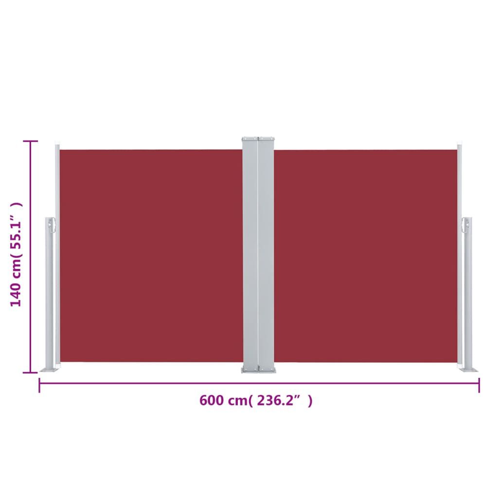 vidaXL Σκίαστρο Πλαϊνό Συρόμενο Κόκκινο 140 x 600 εκ.