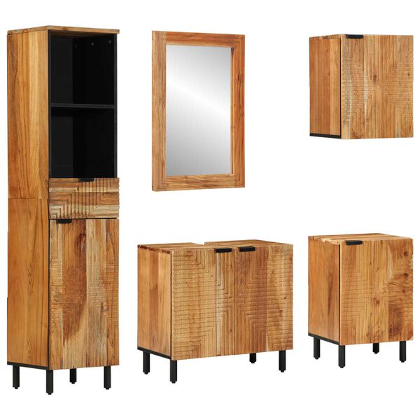 vidaXL Σετ Επίπλων Μπάνιου με συρτάρι 5 pcs Καφέ Μασίφ ξύλο ακακίας