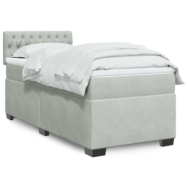 vidaXL Κρεβάτι Boxspring με Στρώμα Ανοιχτό Γκρι 90x190 εκ. Βελούδινο