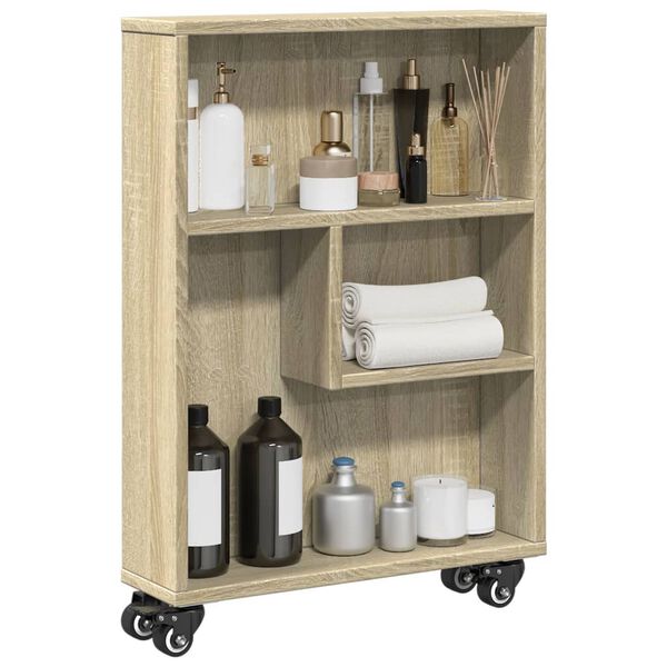 vidaXL Τρόλεϊ Αποθήκευσης Στενό Sonoma Δρυς 48x13x68 εκ. Επεξ. Ξύλο