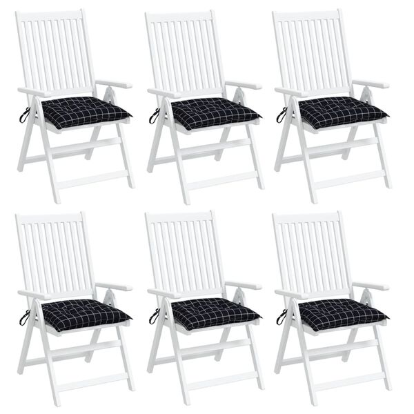 vidaXL Μαξιλάρια Καρέκλας 6 τεμ. Μαύρο Καρό 40 x 40 x 7 εκ. Υφασμάτινα