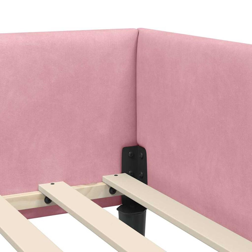 vidaXL Πλαϊνό Κρεβάτι Ροζ 90 x 190 cm Βελούδο και Στιβαρή ξυλεία