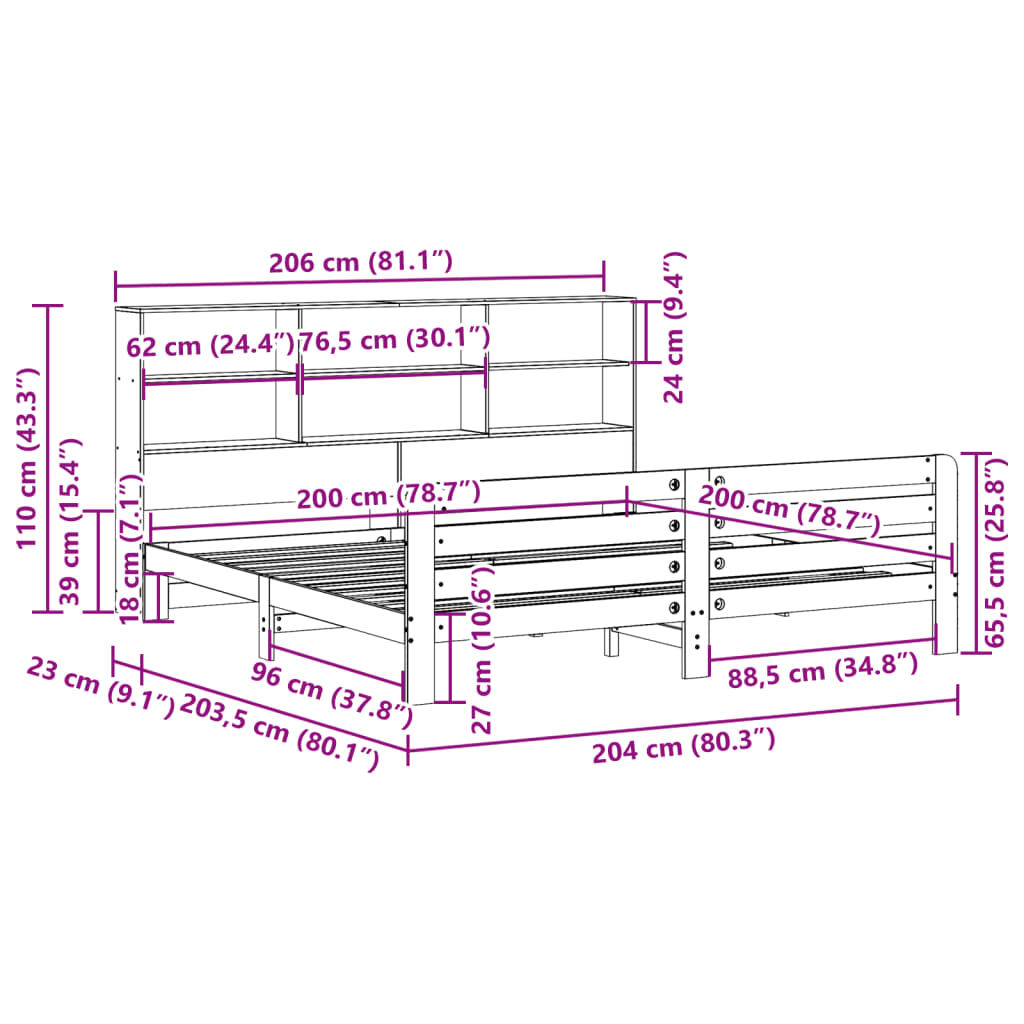 vidaXL Σκελετός Κρεβατιού Χωρίς Στρώμα 200x200 εκ Μασίφ Ξύλο Πεύκου