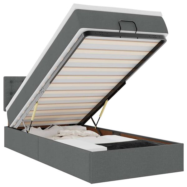vidaXL Οθωμανικό κρεβάτι με στρώμα & LEDs Σκούρο γκρι ύφασμα 100x200cm