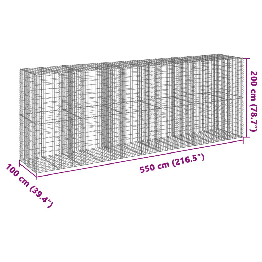 vidaXL Συρματοκιβώτιο με Κάλυμμα 550x100x200εκ από Γαλβανισμένο Χάλυβα